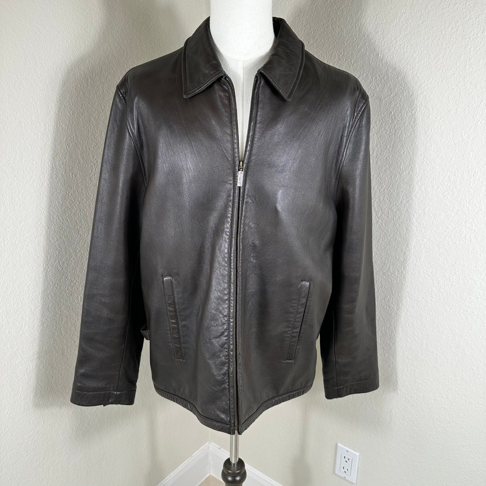 VTG Roundtree & Yorke Lambskin Leather Jacket Mens XL Brown Minimalist Moto